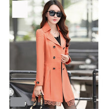 Load image into Gallery viewer, UHYTGF Fashion Korean Spring Autumn Outerwear Female Double-breasted lace elegant women&#39;s jacket Slim long Windbreaker Coats 139