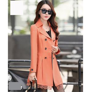 UHYTGF Fashion Korean Spring Autumn Outerwear Female Double-breasted lace elegant women's jacket Slim long Windbreaker Coats 139