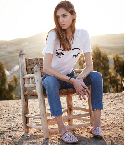 Summer High Quality New Women SexeMara Cotton T Shirt Chiara Ferragni  Printed Big Eyes Casual Short Sleeves Tops