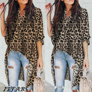 Fashion Women's Ladies Summer Long Sleeve Shirt Loose Casual Leopard Tops T-Shirt