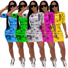 Load image into Gallery viewer, New Summer Fashion Women Dresses Newspaper Printed Short Sleeve Bodycon Mini Dress