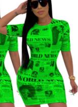 Load image into Gallery viewer, New Summer Fashion Women Dresses Newspaper Printed Short Sleeve Bodycon Mini Dress