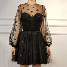 Load image into Gallery viewer, Women Sequin Star Print Tulle Dress Ladies Mesh See-Through Cocktail Party Dress