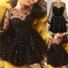 Load image into Gallery viewer, Women Sequin Star Print Tulle Dress Ladies Mesh See-Through Cocktail Party Dress