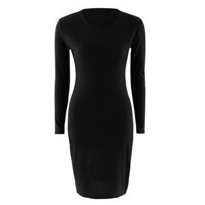 Autumn Spring Women Long Sleeve Dress Bodycon Sexy Slim Fit O-neck Casual Dresses QL Sale