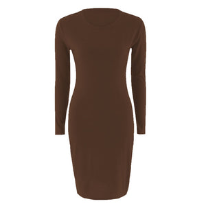 Autumn Spring Women Long Sleeve Dress Bodycon Sexy Slim Fit O-neck Casual Dresses QL Sale