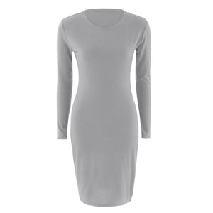 Autumn Spring Women Long Sleeve Dress Bodycon Sexy Slim Fit O-neck Casual Dresses QL Sale