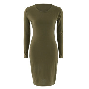 Autumn Spring Women Long Sleeve Dress Bodycon Sexy Slim Fit O-neck Casual Dresses QL Sale