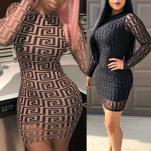 Brand New Fashion Women Sexy Ladies O-Neck Black Dress Bandage Bodycon Long Sleeve  Party Cocktail Short Mini Dress