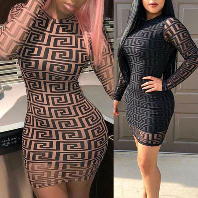 Brand New Fashion Women Sexy Ladies O-Neck Black Dress Bandage Bodycon Long Sleeve  Party Cocktail Short Mini Dress