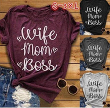 Load image into Gallery viewer, Wife Mom Boss Letter Print T Shirt Women Short Sleeve O Neck Loose Tshirt 2019 Summer Fashion Women Tee Shirt Tops