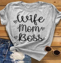 Load image into Gallery viewer, Wife Mom Boss Letter Print T Shirt Women Short Sleeve O Neck Loose Tshirt 2019 Summer Fashion Women Tee Shirt Tops