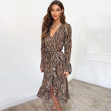 Load image into Gallery viewer, Long Dresses 2019 Women Zebra Print Beach Bohemian Maxi Dress Casual Long Sleeve V Neck Ruffles Elegant Party Dress Vestidos