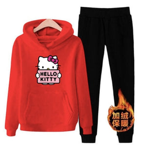 p66 3xl hello-kitty 2019 winter women ladies 2pcs long sleeve fleece hoodie Sweatshirts Set pullover Suit Tracksuits clothes