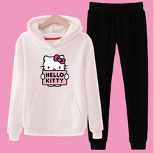 Load image into Gallery viewer, p66 3xl hello-kitty 2019 winter women ladies 2pcs long sleeve fleece hoodie Sweatshirts Set pullover Suit Tracksuits clothes