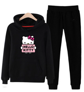 p66 3xl hello-kitty 2019 winter women ladies 2pcs long sleeve fleece hoodie Sweatshirts Set pullover Suit Tracksuits clothes