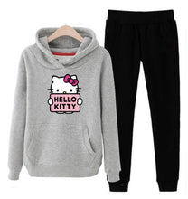 Load image into Gallery viewer, p66 3xl hello-kitty 2019 winter women ladies 2pcs long sleeve fleece hoodie Sweatshirts Set pullover Suit Tracksuits clothes