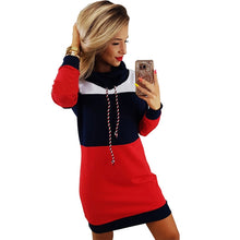 Load image into Gallery viewer, Bigsweety Casual Patchwork Hoodie Dress New Fashion Autumn Winter Turtleneck Long Sleeve Hooded Sweatshirt Mini Dress Vestidos