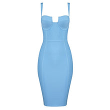 Load image into Gallery viewer, 3 Colors Ladies Sexy Blue Yellow Black Rayon Bandage Dress 2019 Celebrity Designer Fashion Party Dress Vestido