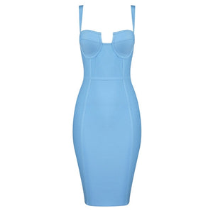 3 Colors Ladies Sexy Blue Yellow Black Rayon Bandage Dress 2019 Celebrity Designer Fashion Party Dress Vestido