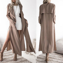 Load image into Gallery viewer, 2019 Trench Autumn New Lapel Split Khaki Long-sleeved Women&#39;s Trench Pockets Fashion Plus Size Cardigan Long Office Lady Coat ZW