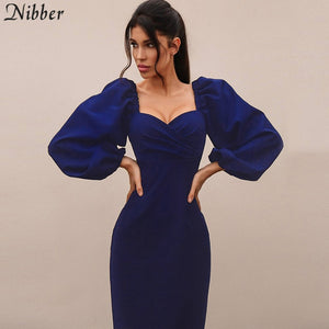 Nibber sexy pure V Neck off shoulder bodycon dress women autumn winter club party night red Elegant midi dress Mujer black dress