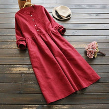 Load image into Gallery viewer, 2019 ZANZEA Spring Women Long Shirt Dress Elegant Embroidery Long Sleeve Dresses Vintage Solid Cotton Linen Vestido Robe Femme