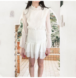 Women Dress Sexy See Through Mini PrincessWithin Temptation Dress Autumn Winter Long Sleeve White Cascading Ruffled Ladies 2019