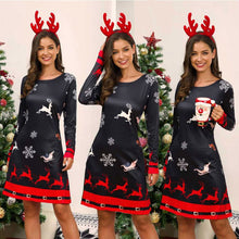 Load image into Gallery viewer, Women&#39;s Xmas Dress Snowman Snow Reindeer Long Sleeve Christmas Party A-Line Mini Dress Plus Size S-3XL