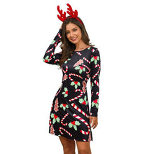 Load image into Gallery viewer, Women&#39;s Xmas Dress Snowman Snow Reindeer Long Sleeve Christmas Party A-Line Mini Dress Plus Size S-3XL