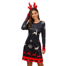 Load image into Gallery viewer, Women&#39;s Xmas Dress Snowman Snow Reindeer Long Sleeve Christmas Party A-Line Mini Dress Plus Size S-3XL