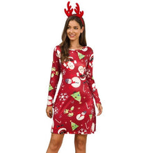 Load image into Gallery viewer, Women&#39;s Xmas Dress Snowman Snow Reindeer Long Sleeve Christmas Party A-Line Mini Dress Plus Size S-3XL