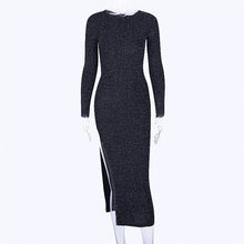 Load image into Gallery viewer, Dulzura 2019 autumn winter women bodycon midi dress glitter sparkle bling long sleeve slit elegant festival clothes party outfit