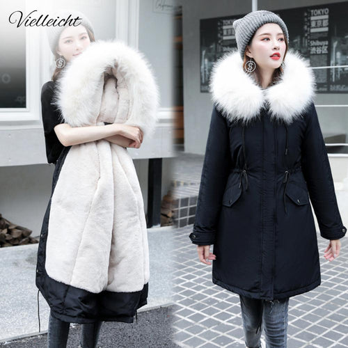 Vielleicht -30 Degrees Snow Wear Long Parkas Winter Jacket Women Fur Hooded Clothing Female Fur Lining Thick Winter Coat Women