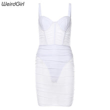 Load image into Gallery viewer, Weirdgirl Women see through mesh Sexy Dresses Sleeveless strapless Bodycon Dress Fashion elegant sheath Club Party new autumn