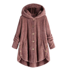 Load image into Gallery viewer, OEAK 2019 Winter Leopard Coat Fashion Women Button Solid Color Hooded Jacket Teddy Coat Women Warm Jacket Casual Hoodies