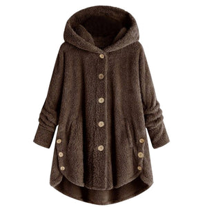 OEAK 2019 Winter Leopard Coat Fashion Women Button Solid Color Hooded Jacket Teddy Coat Women Warm Jacket Casual Hoodies