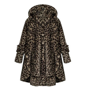 OEAK 2019 Winter Leopard Coat Fashion Women Button Solid Color Hooded Jacket Teddy Coat Women Warm Jacket Casual Hoodies