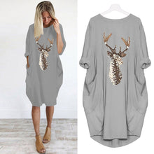 Load image into Gallery viewer, Women long sleeve dress harajuku casual knee-length dress s-5xl plus size dresses elbise christmas moose print party vestidos