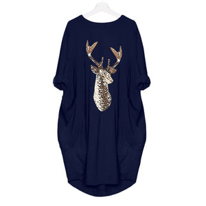 Women long sleeve dress harajuku casual knee-length dress s-5xl plus size dresses elbise christmas moose print party vestidos