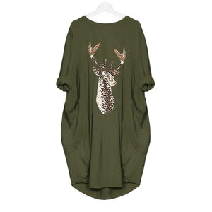 Women long sleeve dress harajuku casual knee-length dress s-5xl plus size dresses elbise christmas moose print party vestidos