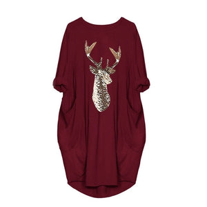 Women long sleeve dress harajuku casual knee-length dress s-5xl plus size dresses elbise christmas moose print party vestidos