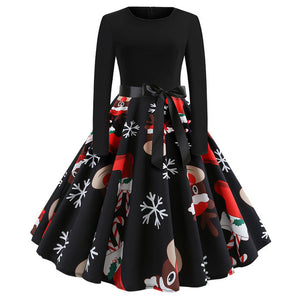 Christmas Dress Party Christmas Women Long Sleeve Dress Winter Elegant Swing Party Dresses Robe Femme Casual Rockabilly Vestidos