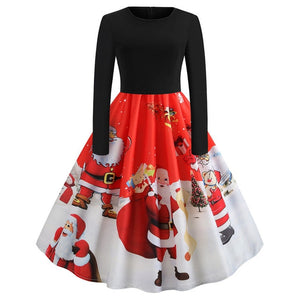 Christmas Dress Party Christmas Women Long Sleeve Dress Winter Elegant Swing Party Dresses Robe Femme Casual Rockabilly Vestidos