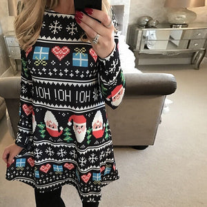 5XL Christmas Tree Santa Snowman Dress Women Autumn Long Sleeve Mini Dresses Casual New Year Festival Family Party Dress Vestido