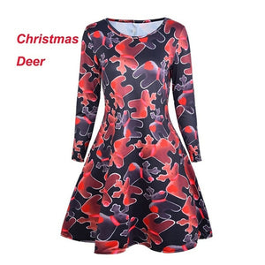 Women Christmas Dresses Plus Size S-5XL Long Sleeve O-Neck Loose  Print Casual A-line Dress New Year Xmas Party Dress Vestidos