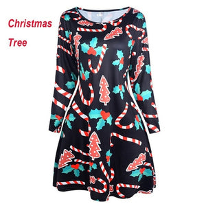 Women Christmas Dresses Plus Size S-5XL Long Sleeve O-Neck Loose  Print Casual A-line Dress New Year Xmas Party Dress Vestidos