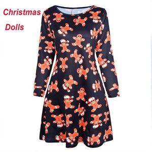 Women Christmas Dresses Plus Size S-5XL Long Sleeve O-Neck Loose  Print Casual A-line Dress New Year Xmas Party Dress Vestidos