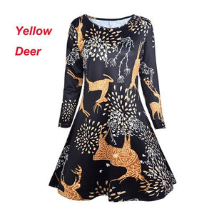 Women Christmas Dresses Plus Size S-5XL Long Sleeve O-Neck Loose  Print Casual A-line Dress New Year Xmas Party Dress Vestidos