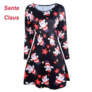 Women Christmas Dresses Plus Size S-5XL Long Sleeve O-Neck Loose  Print Casual A-line Dress New Year Xmas Party Dress Vestidos